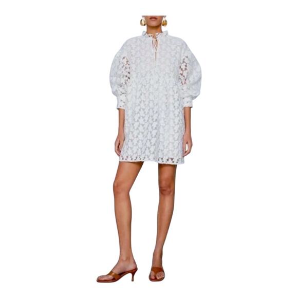 Zara Textured Weave Mini Viral White Dress Size Medium Boho Floral - Picture 1 of 13